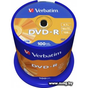 Купить Диск DVD-R Verbatim 4.7Gb 16x (100 шт) (43549) в Минске, доставка по Беларуси