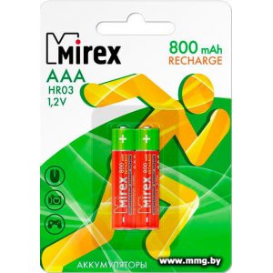 Купить Аккумулятор Mirex AAA 800mAh 2 шт 23702-HR03-08-E2 в Минске, доставка по Беларуси