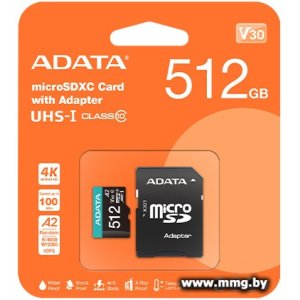 ADATA 512GB microSDXC Premier AUSDX512GUICL10A1-RA1 с адапт.