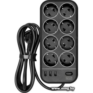 Купить Powercom SP-08 USB03AB (1.8 м, 8 розеток, черный) в Минске, доставка по Беларуси