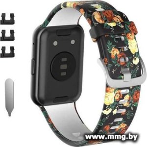 Ремешок Rumi силиконовый для Huawei Watch FIT, Watch FIT Elegant (розы на черном)